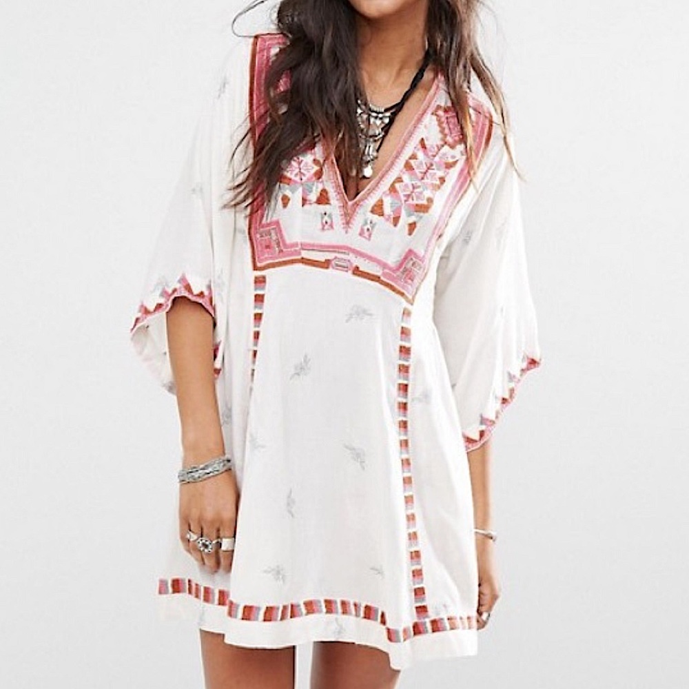 Free People tulum embroidery smock dress